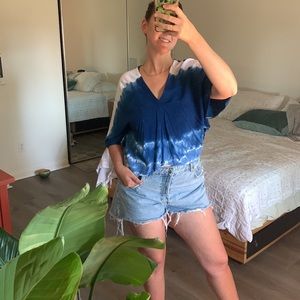 Blue Indigo Tie Dye Thai Flowy Crop Top